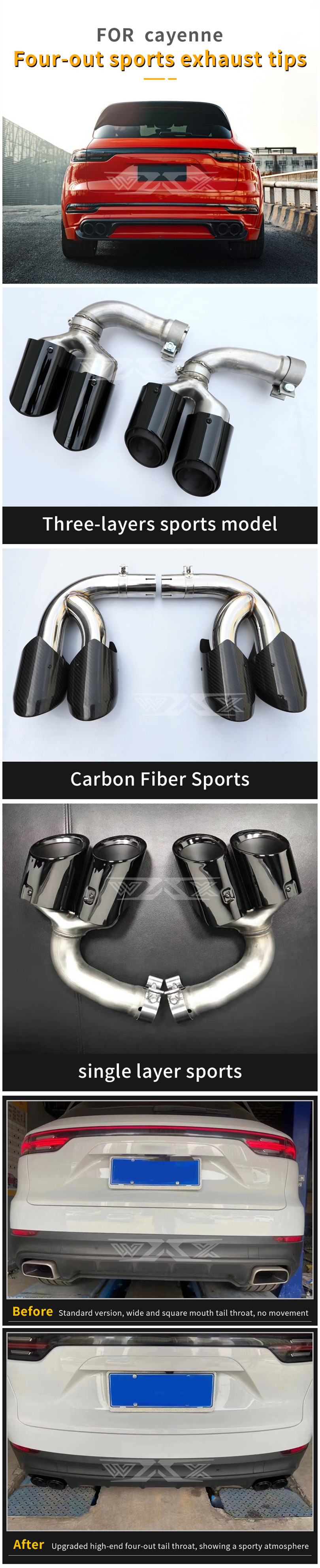 Carbon Fiber Exhaust Tail Tips Stainless Steel Exhaust Muffler Tail Pipes Tips For Porsche Cayenne 2012-2021