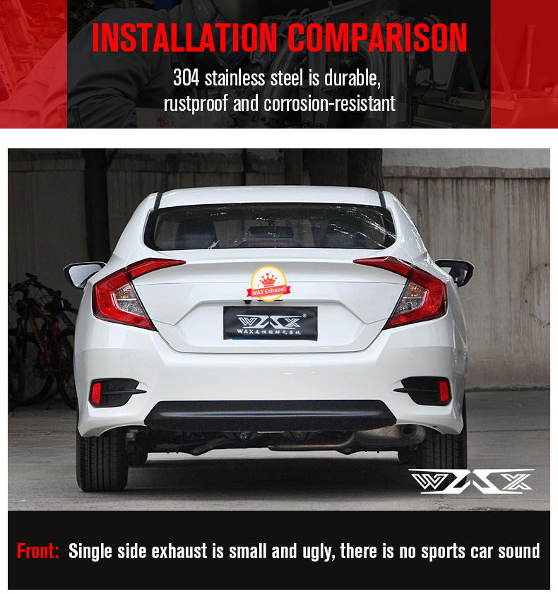 High Performance Catback Exhaust Valvetronic Exhaust Pipe For Civic 2015-2022 Catback Exhaust Pipes Muffler Tip