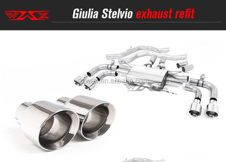 Performance Exhaust pipe 304 Stainless Steel with 4 Exhaust Tip Valve Controller Downpipe for Alfa Guilia Stelvio 2015-2022