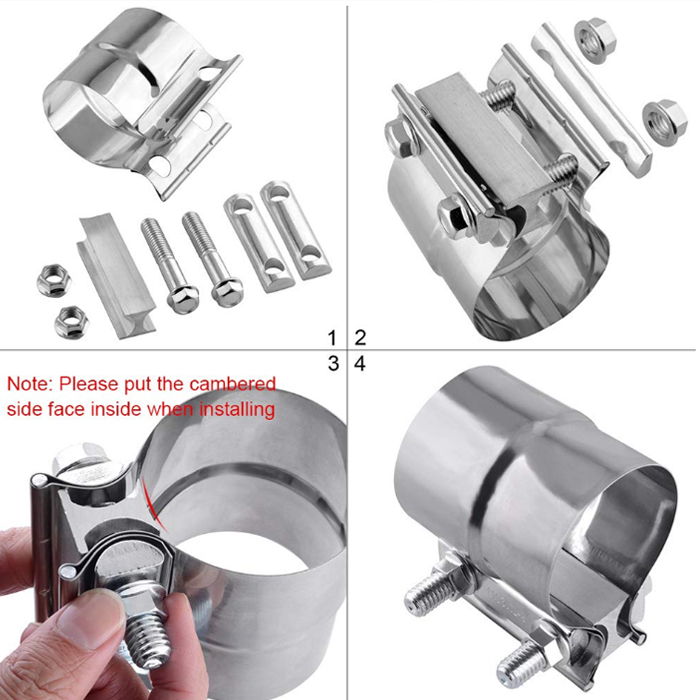 Universal 2.5 Inch/ 63.5mm Exhaust pipe tube Butt Joint Band Clamp Lap-Joint Clamp