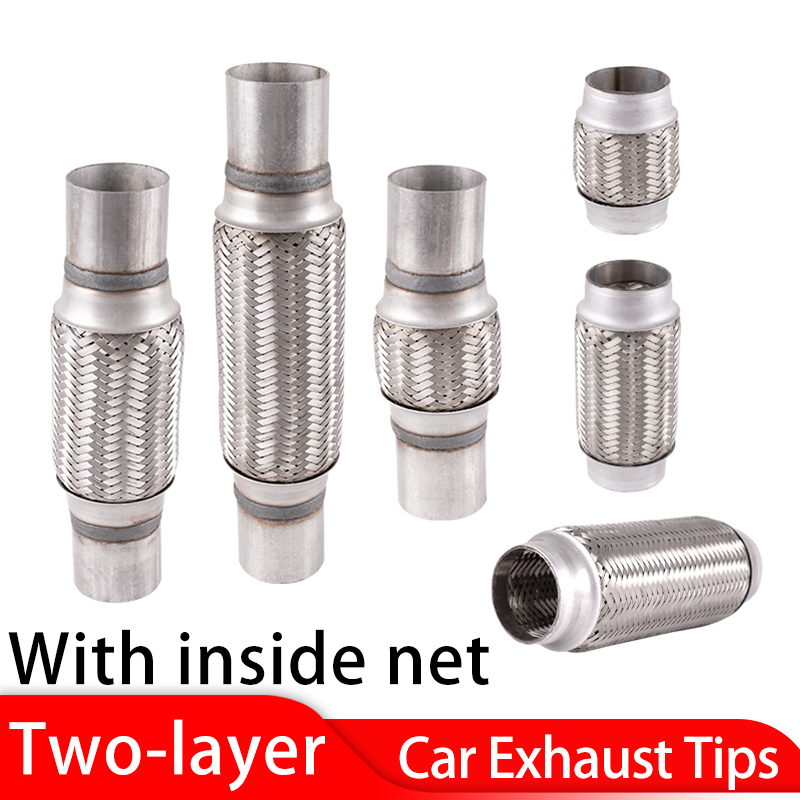 Double-deck Telescopic Flexible Car Exhaust Tube Connection Braid Bellows Stainless Steel Exhaust Muffler Pipe With Inside Net