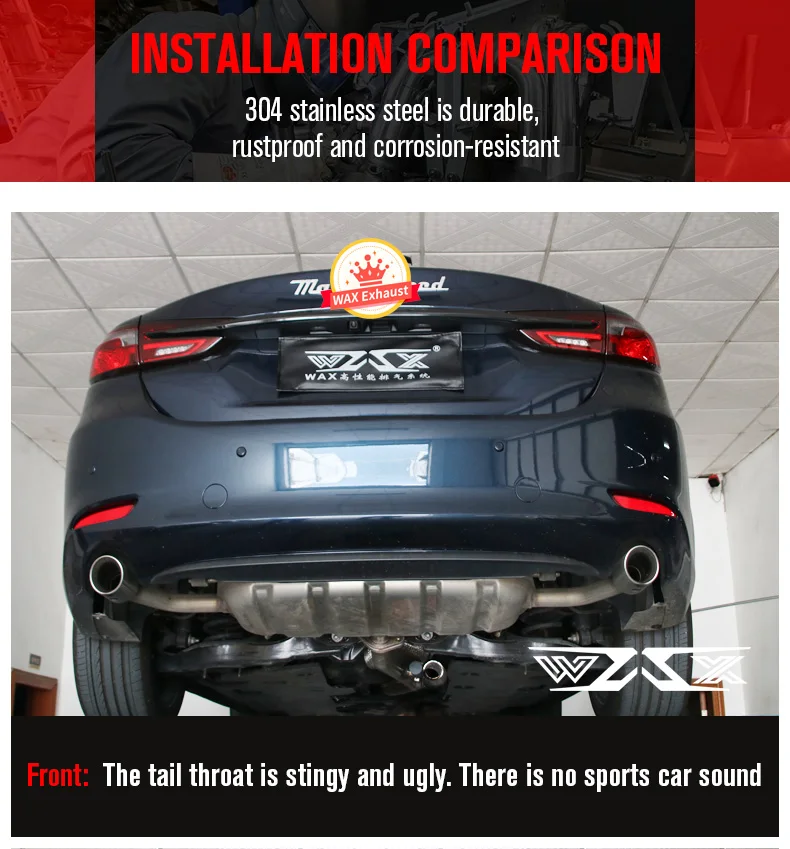 Custom Stainless Steel Quad Tips Muffler Exhaust Catback for Mazda 3  Mazda3 Axela 2014-20122 Valved Cat-back Exhaust System