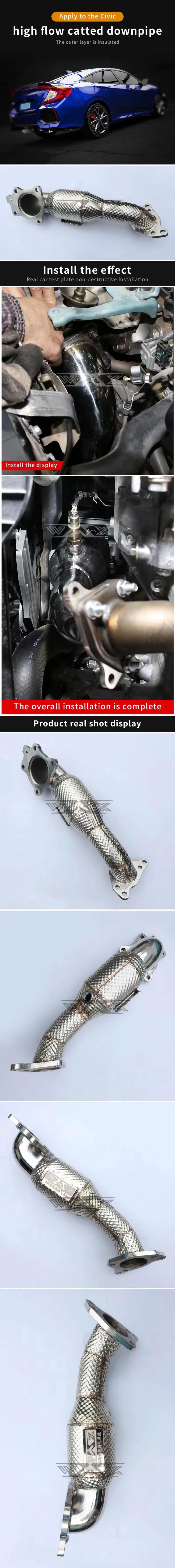 Stainless Steel Exhaust Downpipe with catalytic converter For Honda CIVIC 2016-2021 Stainless Steel Heat Shield Exhaust Downpipe