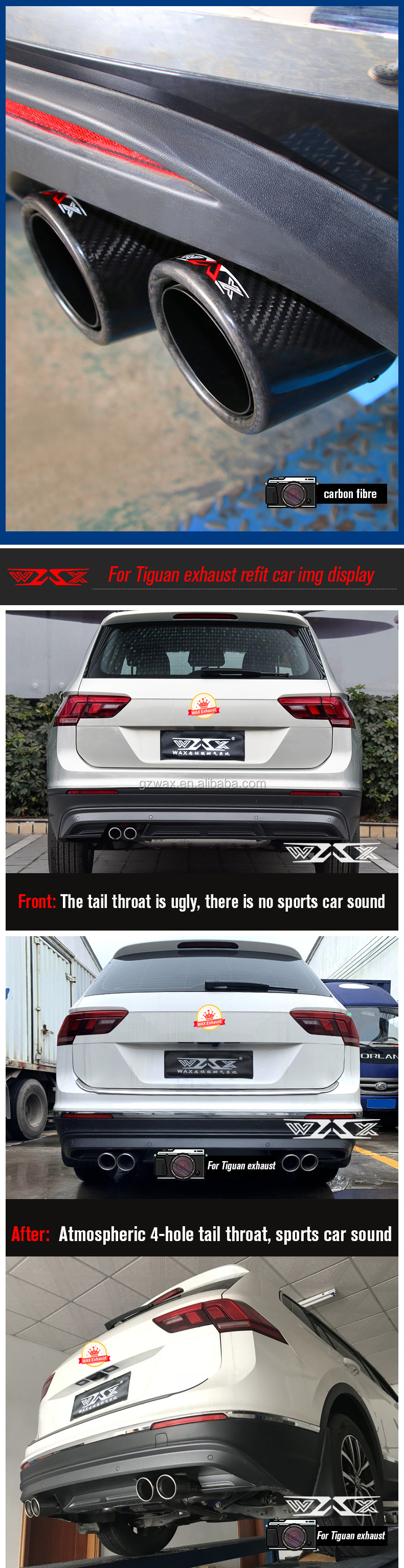 Performance Catback Exhaust pipe with Electronic Valves for VW Touareg Tiguan Touran 2007-2021