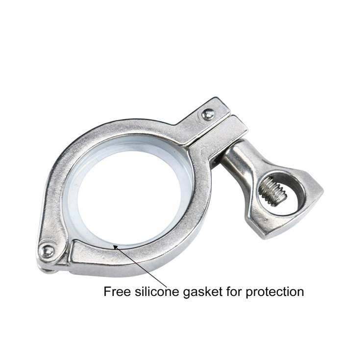 304 Stainless Steel 1.5 inch diameter Single Pin Heavy Duty Tri Clamp with Wing Nut and Silicone Gasket for Ferrule TC