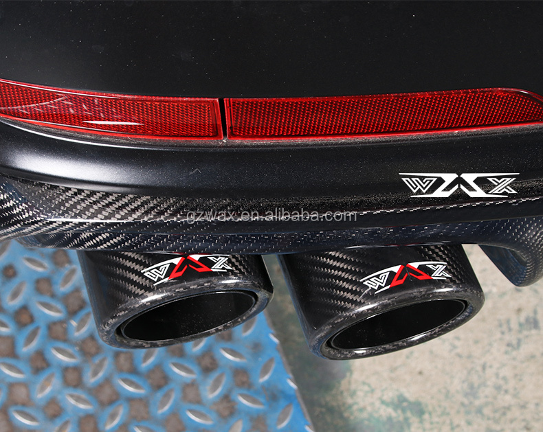 Carbon Fiber Exhaust Tail Pipe Tip For AUDI A6 2018-2022 Quad Double Exit Exhaust Pipe with Rear Diffuser Lips