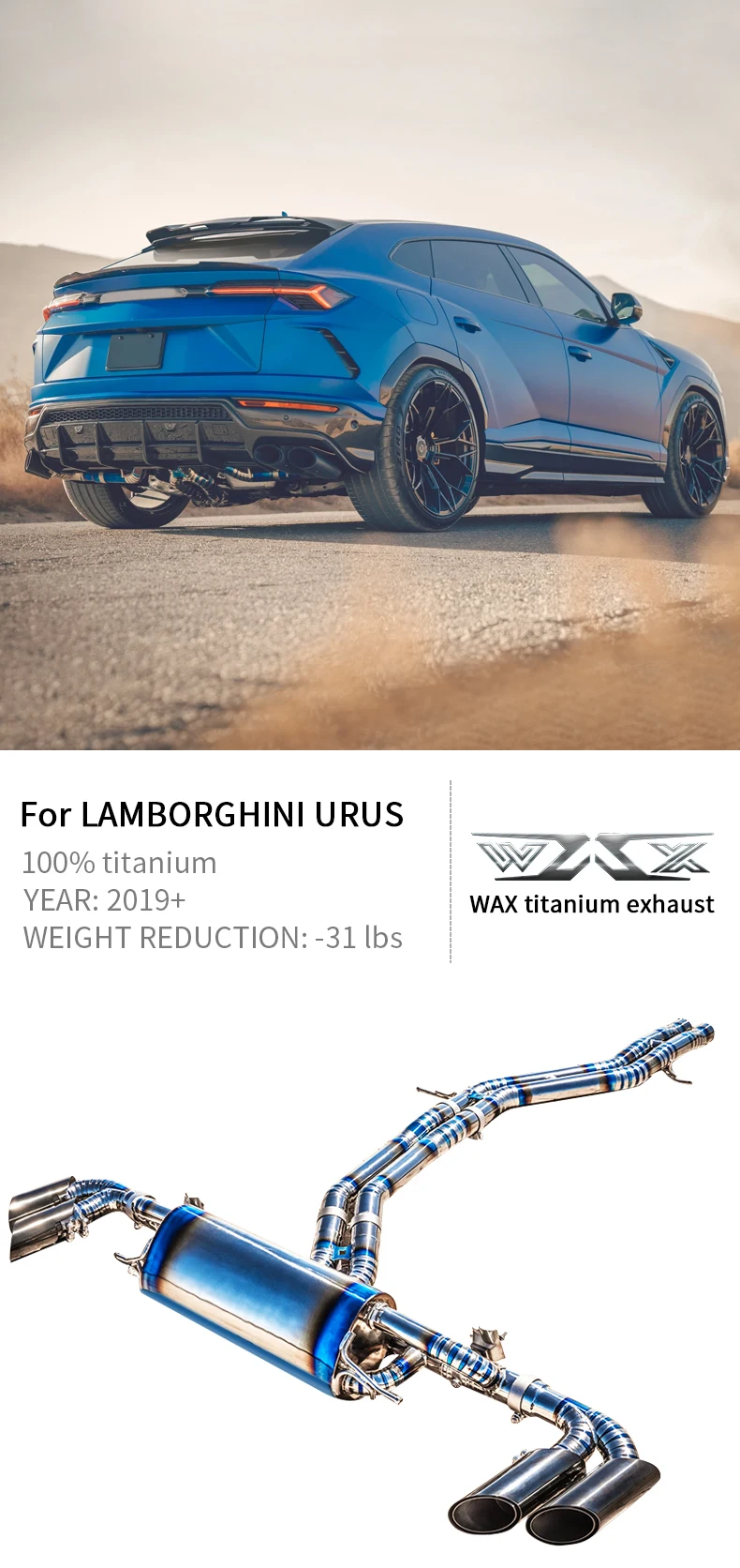 Titanium Exhaust Catback For LAMBORGHINI URUS 2018-2019 Titanium Exhaust Pipe Valveless Exhaust System