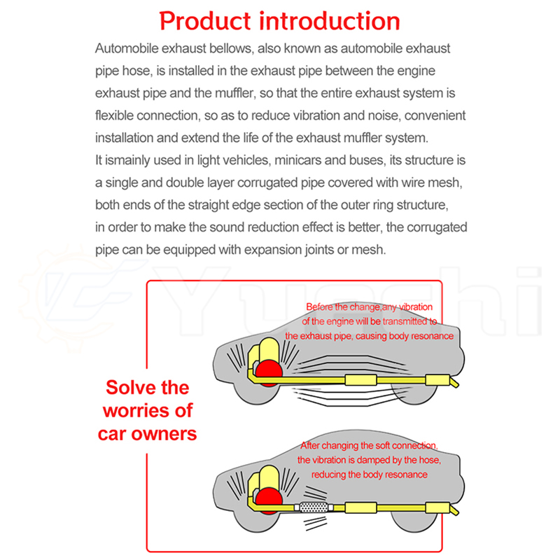 Double-deck Telescopic Flexible Car Exhaust Tube Connection Braid Bellows Stainless Steel Exhaust Muffler Pipe With Inside Net